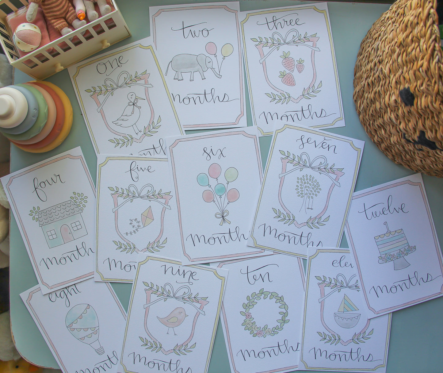 Baby Girl Watercolor Milestone Cards