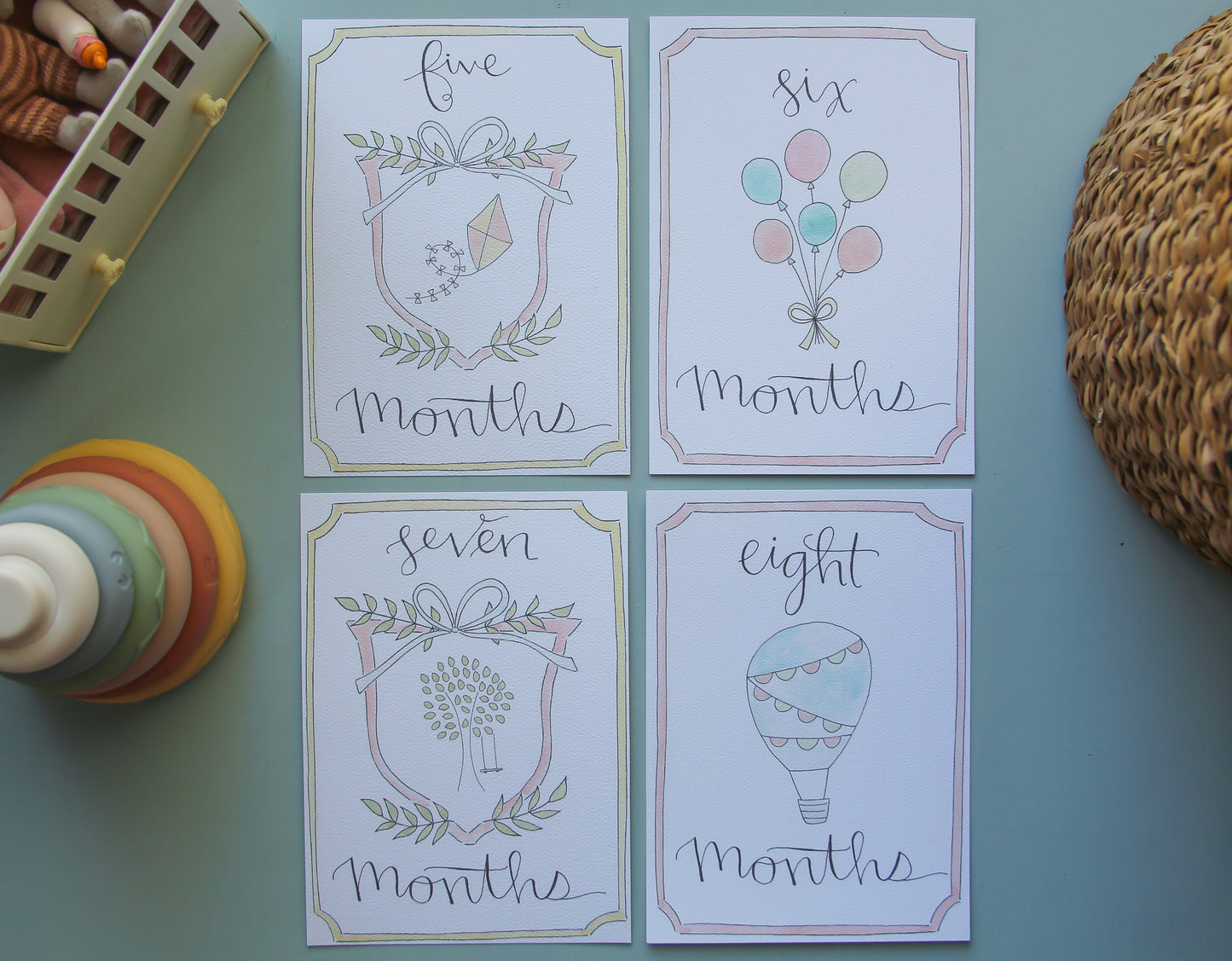 Baby Girl Watercolor Milestone Cards