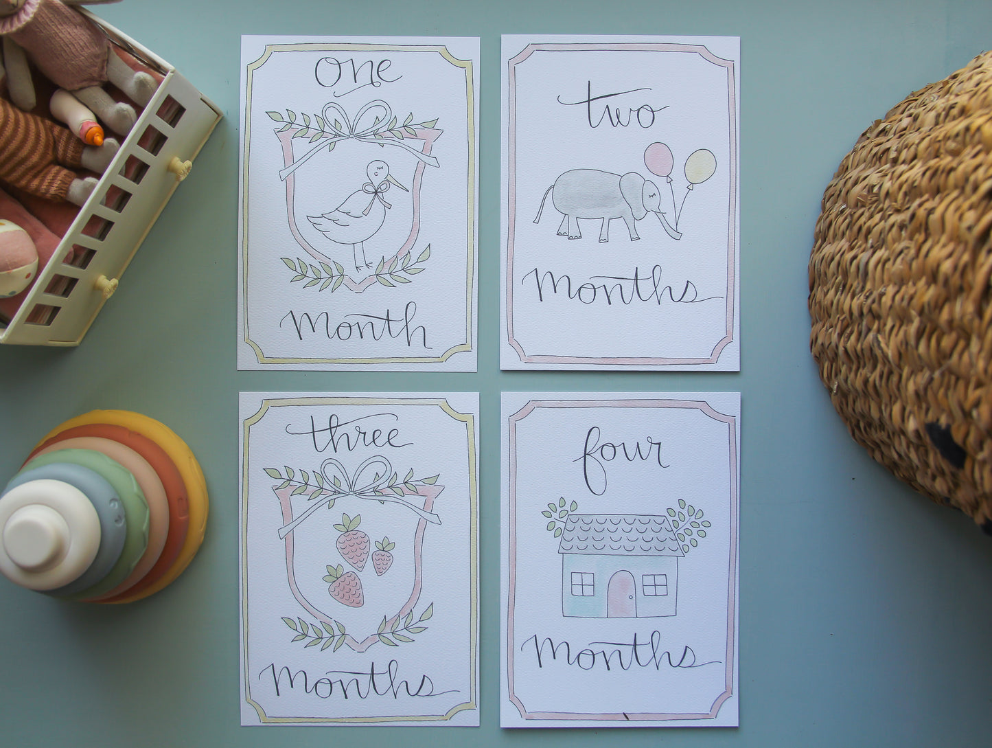 Baby Girl Watercolor Milestone Cards