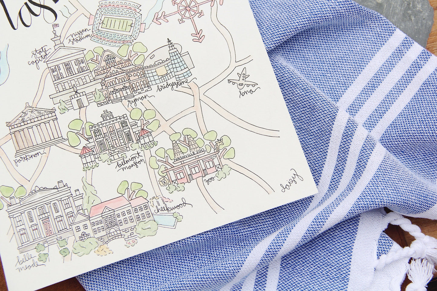 City of Nashville, Tennessee Map Watercolor Art Print
