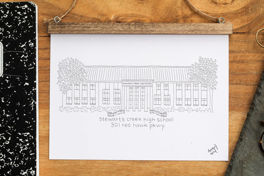 Stewarts Creek High School Smyrna, TN Art Hanging Print - Graduation Gift - Teacher Gift - School Drawing
