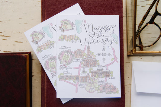 Mississippi State University Map Note Cards Set